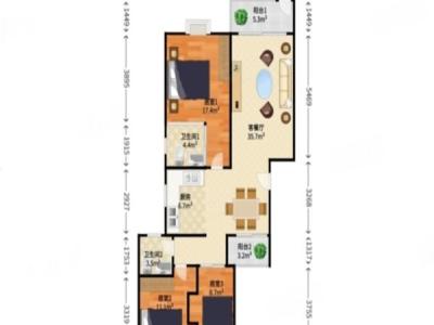 城市花园怡景阁小区3室2厅2卫户型图2
