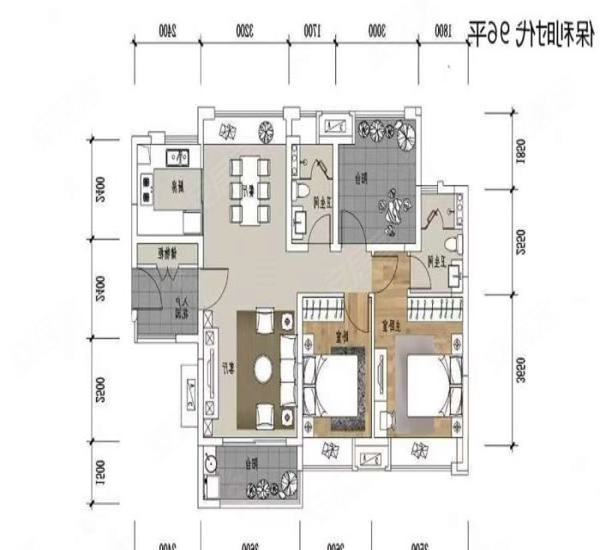 保利时代小区3室2厅户型图3