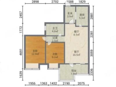 山湖海雅苑小区2室1厅1卫户型图3