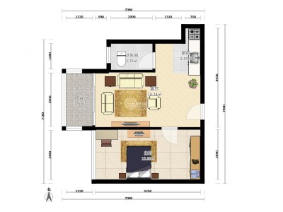 鼎太风华五期小区1室2厅1卫户型图1