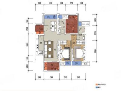 保利时代小区3室2厅1卫户型图3