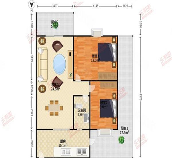 顺景蔷薇山庄小区2室2厅1卫户型图3