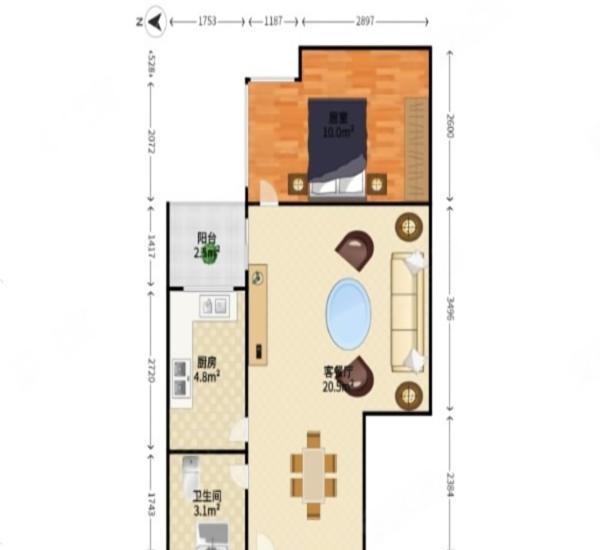 加和领御名苑小区1室1厅1卫户型图