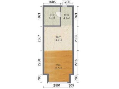 万科金色领域小区1室2厅1卫户型图3