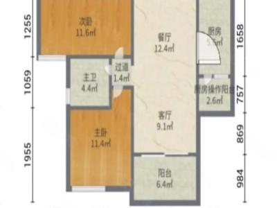 时代倾城一期小区2室1厅1卫户型图3