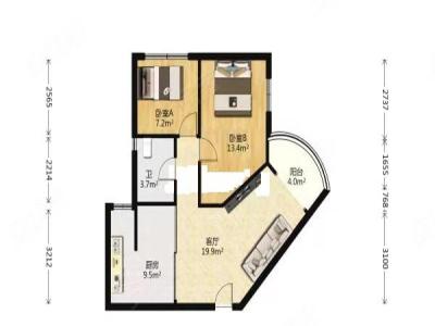 高科利花园小区2室2厅1卫户型图2