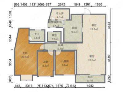 都汇豪庭小区3室2厅2卫户型图1