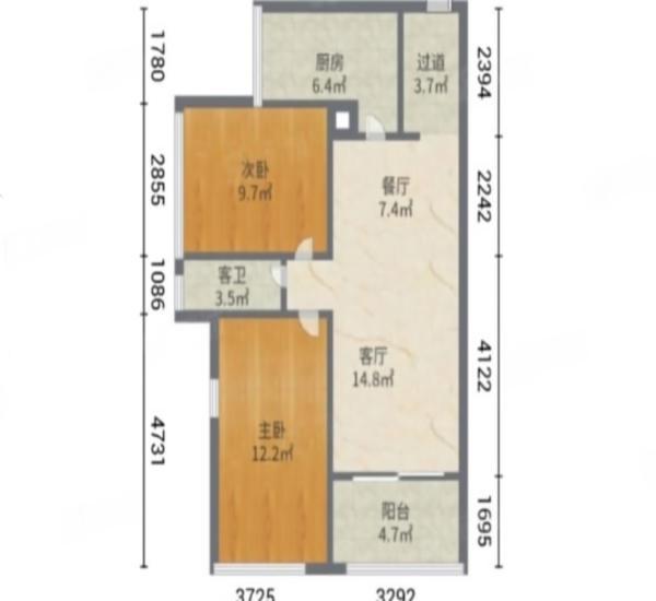 海尚绿洲小区2室1厅1卫户型图5