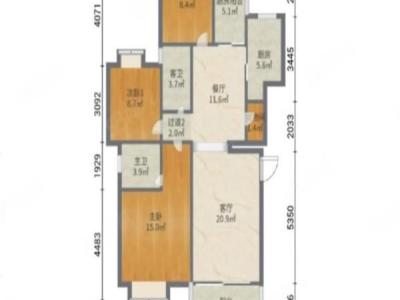 金碧丽江小区3室2厅2卫户型图1
