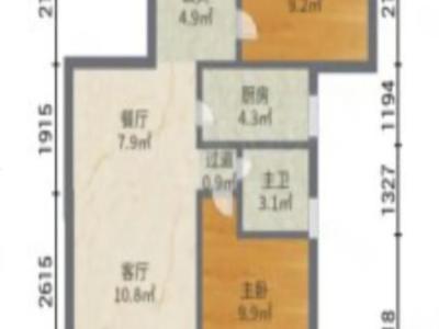 合生上观国际小区2室1厅1卫户型图3