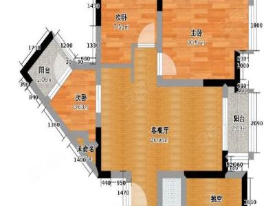 中海锦城小区2室1厅1卫户型图3