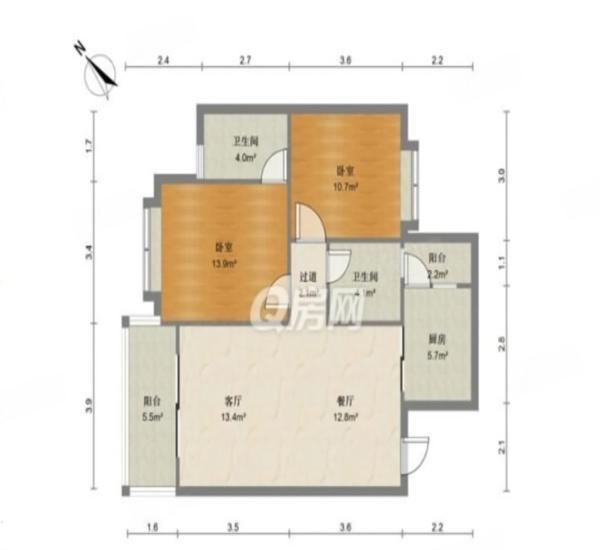 海尚绿洲小区2室2厅2卫户型图8