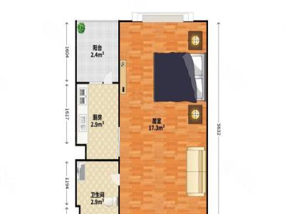 蓝钻双子座楼小区1室0厅1卫户型图3