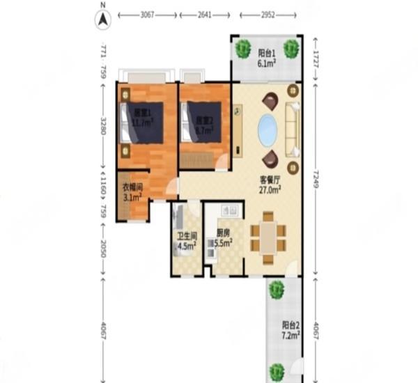 正德天水湖小区2室2厅1卫户型图