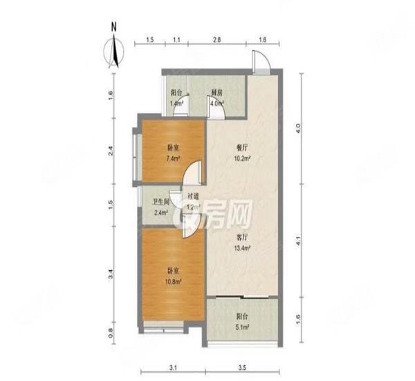 海尚绿洲小区2室2厅2卫户型图3