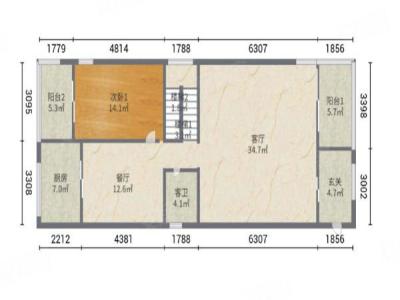 十二橡树庄园二期小区4室2厅2卫户型图1