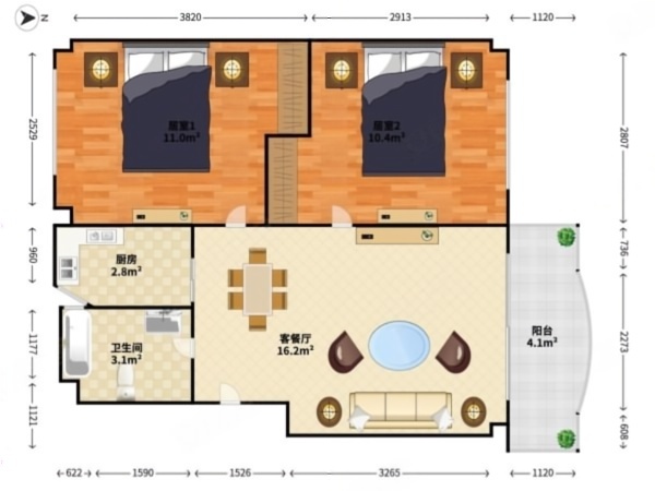 永怡花园北区小区2室2厅1卫户型图5