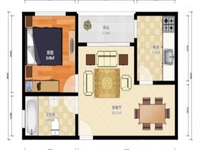 上品花园小区1室1厅1卫户型图3