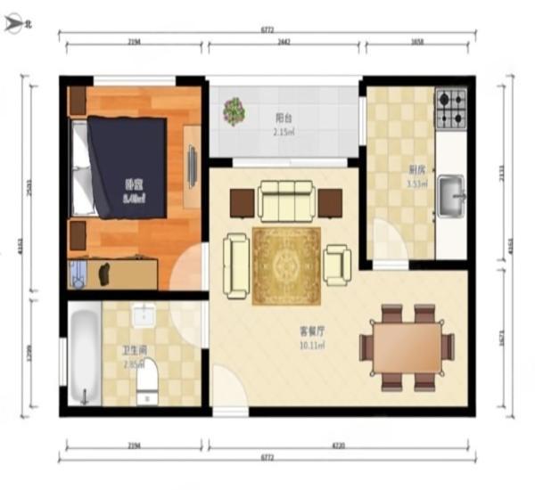 上品花园小区1室1厅1卫户型图