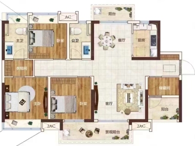 雅居蓝湾(高明)小区4室2厅2卫户型图1