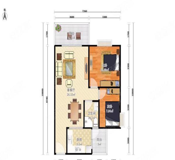 永怡花园北区小区2室1厅1卫户型图