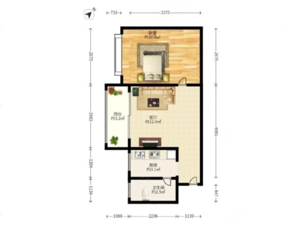 皇庭世纪小区1室1厅1卫户型图83