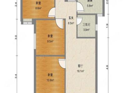 格林泊乐二期小区3室1厅1卫户型图2