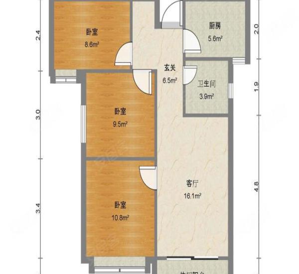格林泊乐二期小区3室1厅1卫户型图