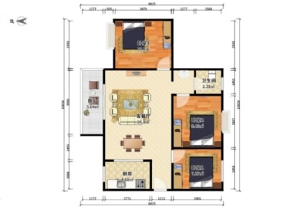 时代城五期小区3室2厅1卫户型图1