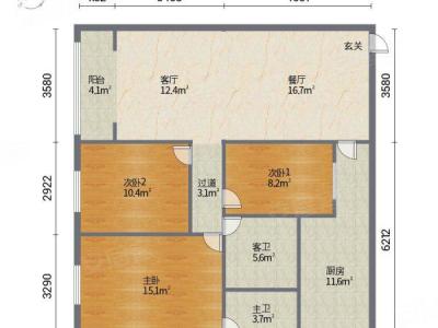 天发花园一期小区3室2厅2卫户型图1