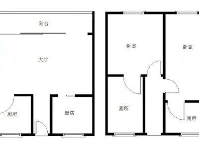 璞岸花园一期小区2室1厅3卫户型图6