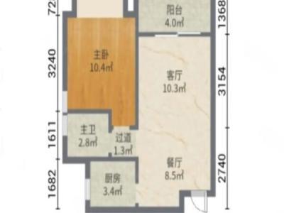 锦绣海湾城七期小区1室1厅1卫户型图2