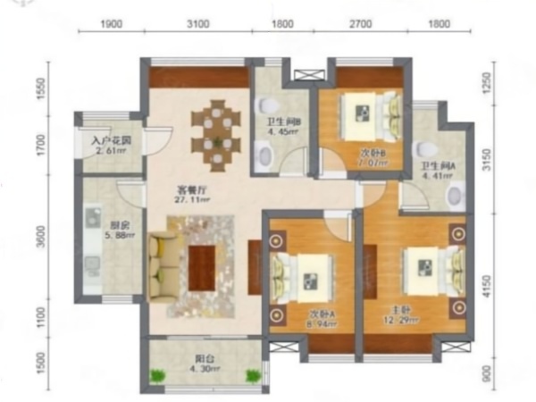 保利时代小区3室2厅户型图8