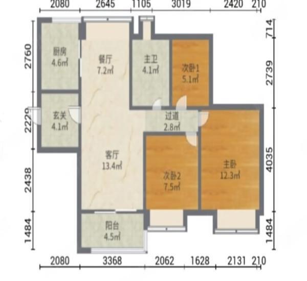 保利时代小区3室2厅1卫户型图10