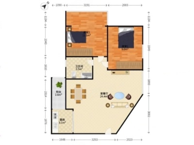 泰华大厦小区2室2厅1卫户型图1