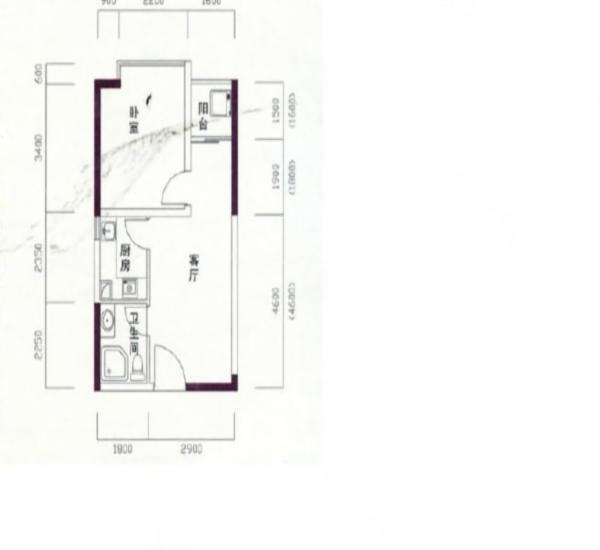 上品花园小区1室1厅1卫户型图2