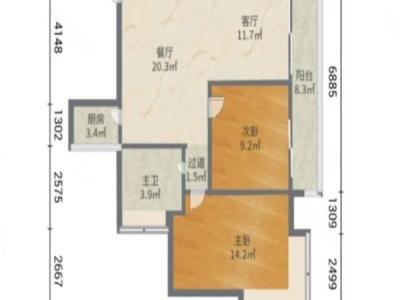 中珠上城一期小区2室1厅1卫户型图3