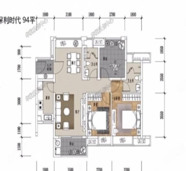 保利时代小区3室2厅1卫户型图6