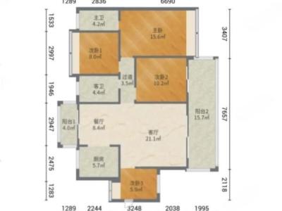 隆生皇冠花园小区3室2厅2卫户型图2