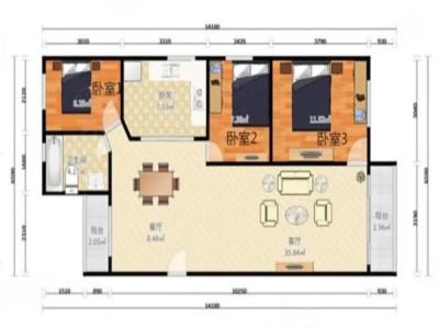 城市花园怡景阁小区3室2厅1卫户型图1