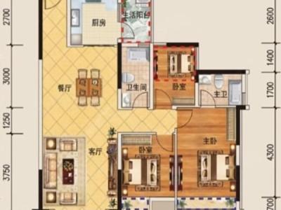 东康庭3室2厅1卫户型图1