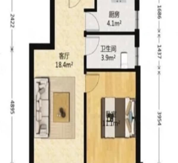 雅居乐岭峰小区1室1厅1卫户型图4