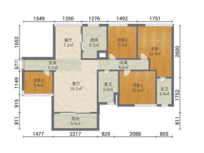 保利玥府小区4室2厅2卫户型图1