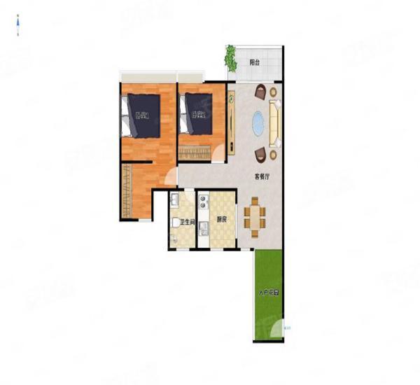 正德天水湖小区2室2厅1卫户型图3