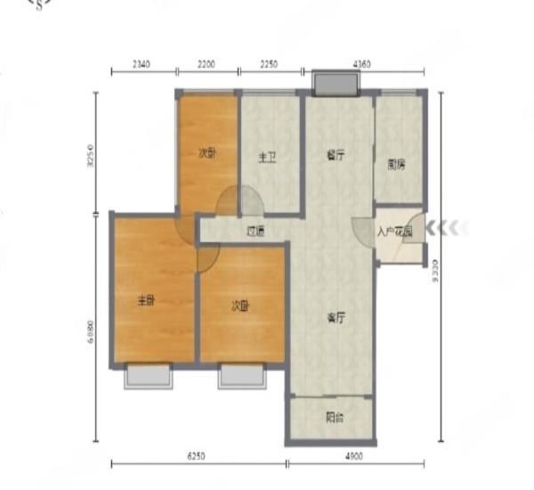 保利时代小区3室2厅1卫户型图5