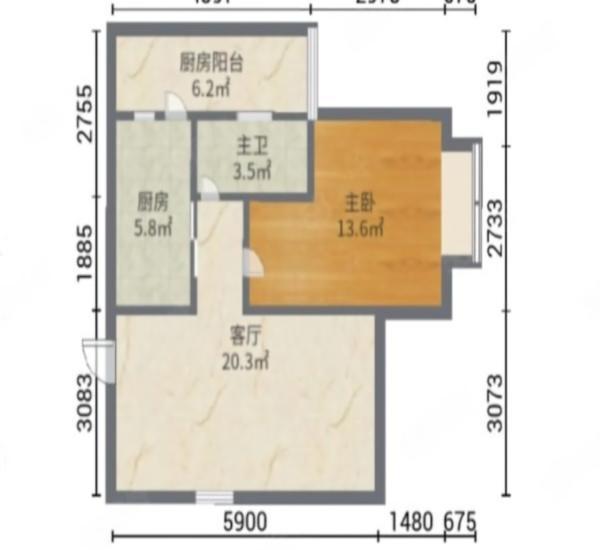 碧水岸小区1室1厅1卫户型图3