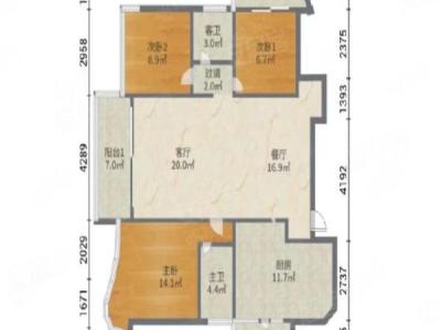 国华花园小区3室2厅2卫户型图2
