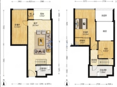 瑧湾汇小区1室2厅2卫户型图4