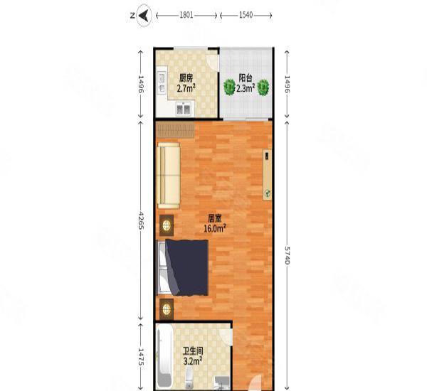 蓝钻双子座楼小区1室0厅1卫户型图4
