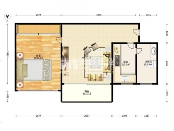 皇庭世纪小区1室1厅1卫户型图35
